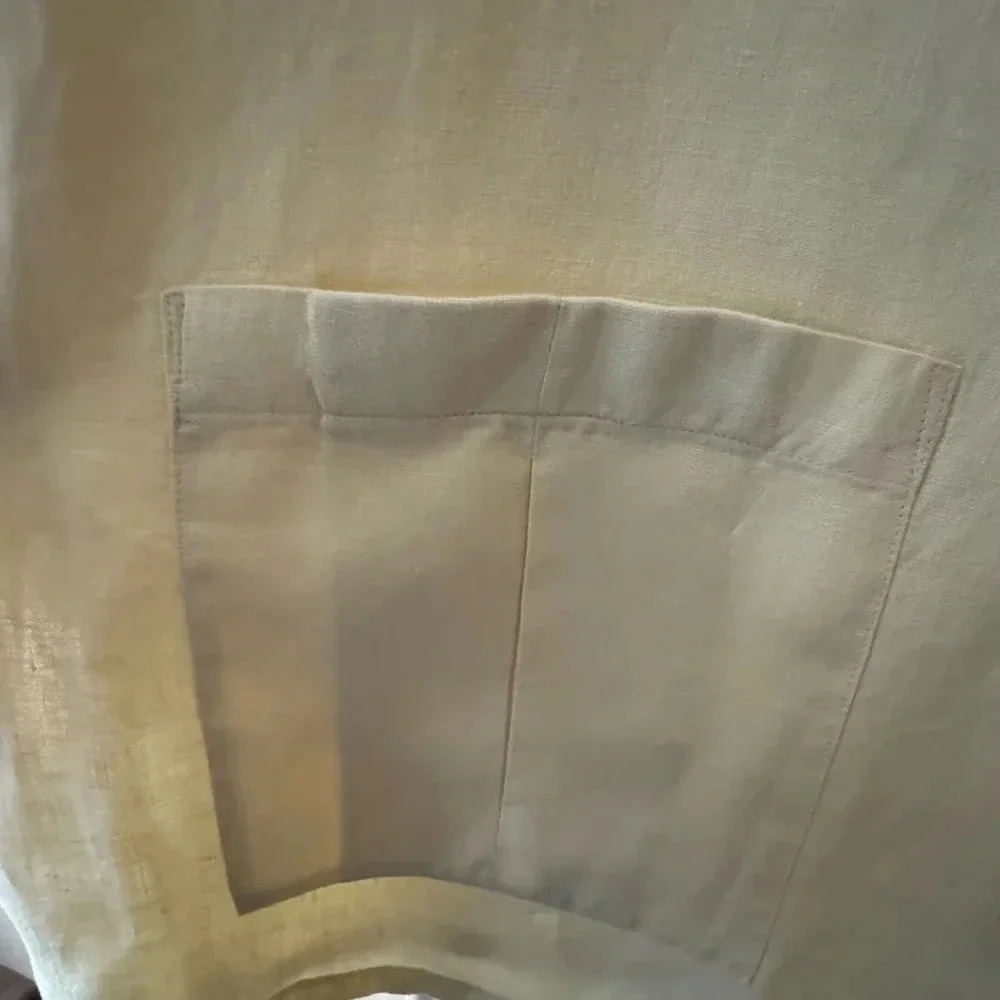 David Dart Light Yellow Linen Oversized Button Down Top with Pockets. Size 2x - Picture 3 of 5